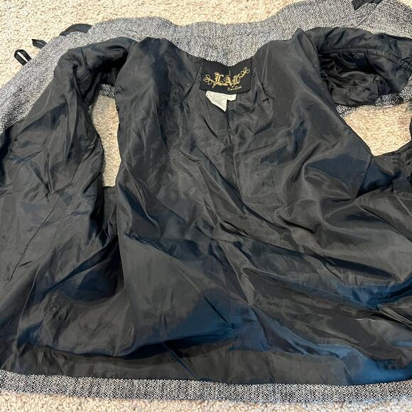 Vintage Y2K Wool Jacket Cap Sleeve size Large Black White Office Siren Corpcore - Picture 7 of 7